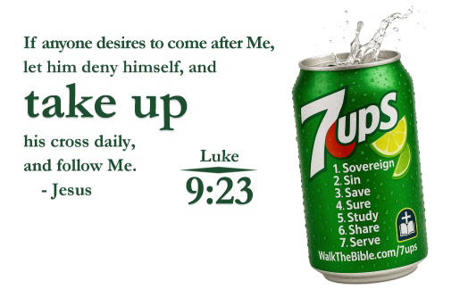 7UP SODA CAN = 7UPS CAN = Christian Candy Wrapper Shirt Sign = WalkTheBible.com Gospel Gang - v20251022 333